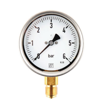 1ET-208000 Pressure gauge ET 6001 Steel Black coated 100mm -1 + 0bar G1/2 Brass Bottom Entry