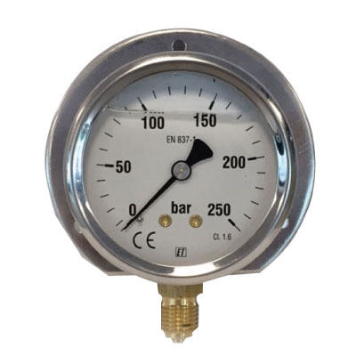 1ET-257700 Pressure gauge ET 7212 Stainless Steel Case 100mm -1 + 0bar G1/2 Brass Bottom Entry