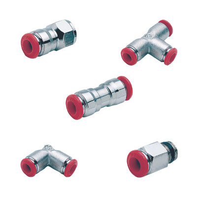 Push-in fittings red - nickel-plated brass