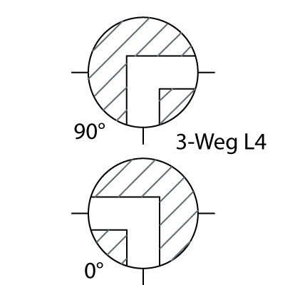 Dubbelwerkende kogelkraan, L4-boring met lijmaansluiting, EPDM